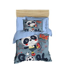 L'essentiel linge de maison Juego de Funda Nórdica para Bebé PH153 - Micrósaten y Algodón, Impresión 3D, 100x150 cm, Azul, Gris y Blanco, Confort y Estilo para tu Pequeño